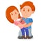 Young lovely male character holding female on arms, lover people couple, standing together cartoon vector illustration, isolated