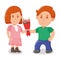 Young lover male give bouquet flower to female character, lovely people couple, standing together cartoon vector illustration,