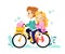 Young Loving Couple Riding Bicycle Together. Summer Time Vacation Sparetime, Leisure, Romantic Voyage. Love Relations