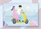 Young Loving Couple Riding Motorbike on Cityscape