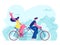 Young Loving Couple Riding Tandem Bicycle Together. Summer Time Vacation Sparetime, Leisure, Romantic Voyage