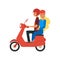 Young loving couple traveling riding on bike Flat vector illustration isolated.