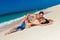 Young loving couple on tropical beach