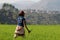Young malagasy woman in the rice field