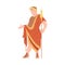 Young Male as Roman Emperor in Long Dress Wearing Laurel Wreath Vector Illustration
