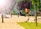 Young male athlete exercising by the Danube river at quay in Novi Sad, Serbia. Healthy lifestyle, outdoor running, sports concept.