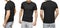 Young male in blank black T-shirt, front and back view, white background . Design men tshirt template and mockup for print