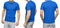 Young male in blank blue t-shirt, front and back view, isolated white background . Design men tshirt template and mockup for print
