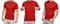 Young male in blank red t-shirt, front and back view, isolated white background. Design men tshirt template and mockup for print