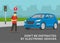 Young male character crossing the road while using mobile phone in front of a blue suv car. Don`t be distracted by devices.