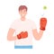 Young Male Character Wearing Boxing Gloves for Fighting with Pathogen and Germs Vector Illustration