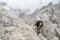 Young male climber on a steep and exposed rock face climbing a Via Ferratayoung handsome male climber on a steep and exposed rock