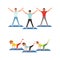 Young Male and Female Doing Physical Exercises on Mat During Aerobics Class Vector Set