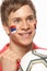 Young Male Football Fan With Serbian Flag Painted