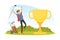 Young Male with Golf Club Cheering About Winning Award Vector Illustration