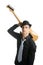 Young male guitar player, tie and black hat