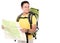 Young male hiking with backpack and map