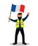 Young male protester in a yellow vest. Flat design. Demonstration of yellow vests against the new increase in taxes imposed by the