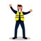 Young male protester in a yellow vest. Flat design. Demonstration of yellow vests against the new increase in taxes imposed by the