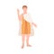 Young Male Roman Wearing Long Tunic and Sandals as Traditional Clothes Vector Illustration