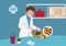 Young male veterinarian examining a dog A veterinarian examines a dog`s heartbeat with a stethoscope. The concept of medicine and