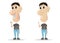 Young man with allergy symptoms and healthy man. Vector illustration in cartoon style. Concept with cough sneeze itching skin rash