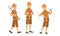 Young Man Archeologist Standing with Shovel and Bone Vector Illustration Set