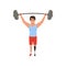 Young man with artificial leg holding barbell over his head. Weightlifting concept. Cross fit or competition sport game
