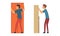 Young Man Assembling Wooden Wardrobe Engaged in Manual House Work Vector Set