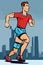 Young man athlete runs against the backdrop of the city. Running guy. Active