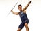 Young man athletics Javelin athlete isolated white background