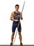 Young man athletics Javelin athlete isolated white background