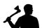 Young man with an ax in his hand - silhouette