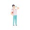 Young man with backpack drinking bottled water vector Illustration on a white background