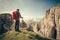 Young Man with backpack hiking outdoor Travel