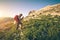 Young Man with backpack mountaineering outdoor