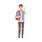 Young Man With Backpack Stands And Smiles Flat Vector Illustration