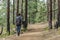 A young man with a backpack travels along a route in the west side of Tenerife. Hiking by the mountain trail surrounded by endemic