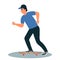 A young man in a baseball cap rides a skateboard. City citizen character.Vector illustration on white background in cartoon style