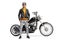 Young man biker in a leather jacket posing next to his motorbike