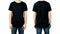 Young man in blank black t-shirt isolated on white background, Front and back views of mock up for design print.