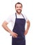 Young man with blue apron