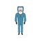 Young man in blue protective costume, gas mask and gloves. Protection from bio or radioactive hazard. Flat vector design