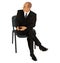 Young man on business suit sitting in office chair isolated on w