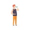 Young man in casual clothes drinking bottled water or soda dkink vector Illustration on a white background