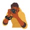 Young Man Character Captures Moments With Camera, Documenting His Travels And Experiences, Vector Illustration