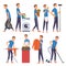 Young Man Cleaning, Vacuuming, Doing Shopping, Cooking, Housekeeping, Everyday Duties and Chores Cartoon Vector