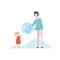 Young Man and Cute Girl Holding Big Terrestrial Globe, Father Giving Earth Globe to His Daughter Vector Illustration