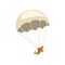 Young man descending with a parachute in the sky, parachuting sport and leisure activity concept vector Illustration on