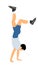 Young man doing cartwheel exercise. Sportsman acrobat in handstand position vector illustration. Standing on hand pose. Hand stand